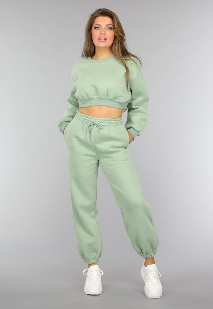 Lichtgroene Cropped Lounge Set