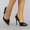 Zwarte Lak Pumps met Spitse Neus