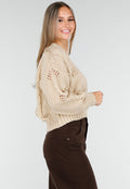 Vest met V-Hals en Lange Mouwen in Beige