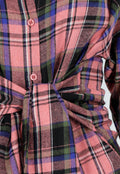 Roze Geruite Blouse Jurk met Strikmouwen