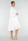 Witte Midi Jurk met V-hals en Ruffle Details