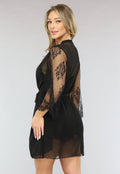Zwarte Driedelige Kanten Slipdress Set