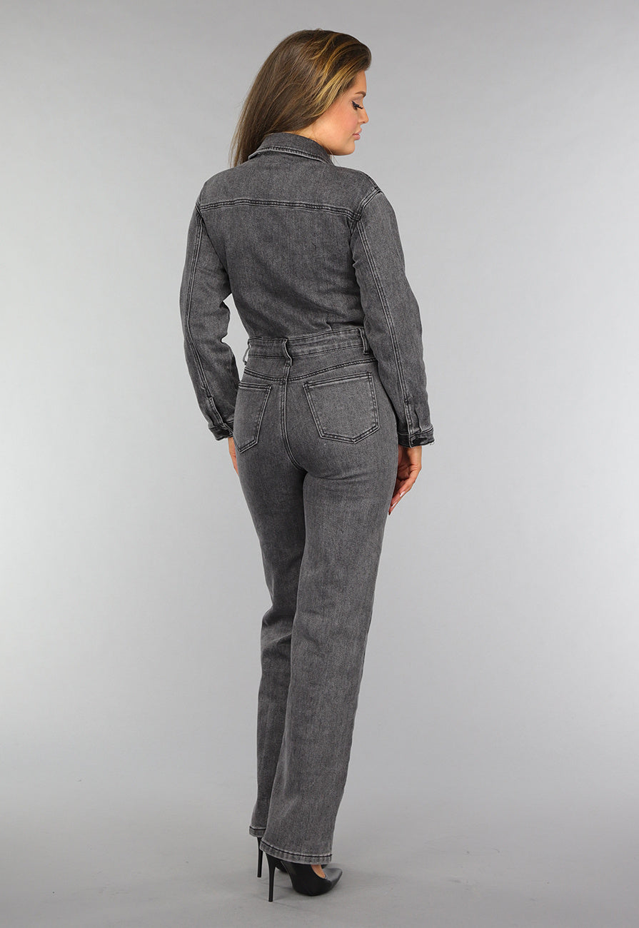 Grijze Straight Leg Denim Jumpsuit