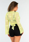 Felgele Cover-Up met Hartjes Patroon en Striksluiting