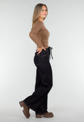 Redial Jeans  Donkerblauwe Wide Leg Jeans met Elastische Taille en Strikkoord