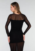 Zwarte Mesh Jurk met Lange Mouwen en Stretch