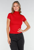 Rode Stretch Top met Col en Korte Mouwen