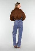 Bruine Instappers met Faux Fur en Witte Borduursels