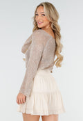 Beige Gebreide Trui met Pailletten
