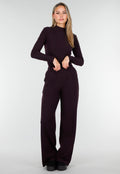 Aubergine Zachte Stretch Top met Lange Mouwen