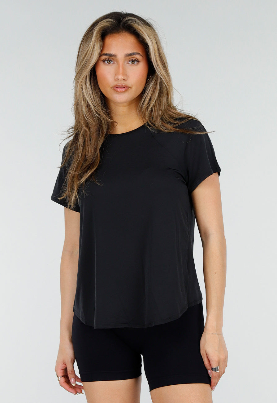 Zwart Sport T-shirt met Mesh en Gekruiste Rug