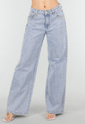 Lichtblauwe Denim Wide Leg Jeans met Studs en Mid Waist