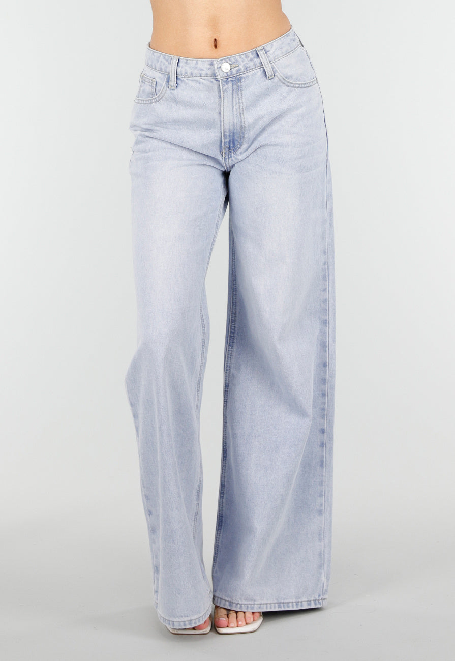 Lichtblauwe Wide Leg Jeans met Backprint en Stretch