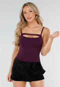 Paarse Cut-Out Top met Spaghetti Bandjes en Stretchmateriaal