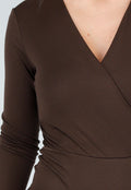 Bruine Wrap Bodysuit met Lange Mouw