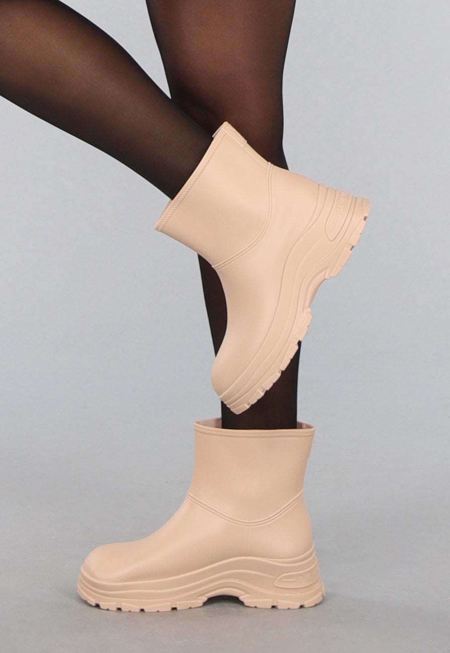 Beige Korte Rubberlaarsjes met Grove Zool