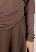 Bruine Transparante Mesh Top met Lange Mouwen en Stretch