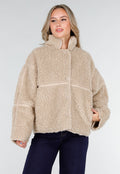 Beige Teddy Jas met Opstaande Kraag en Knoopsluiting