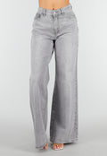 Grijze Extra Wide Leg Jeans met Hoge Taille en Rechte Pijpen