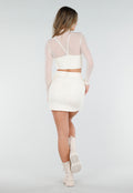 Crème Mesh Top met Lange Mouwen en Cut Out en Pads