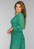 Groene Ruffle Jurk met Pofmouwen