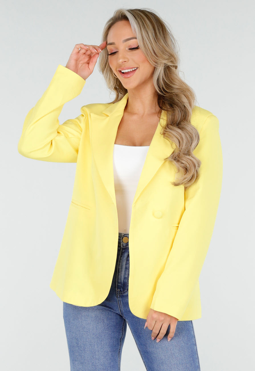 Gele Blazer met Ceintuur en Bloemdetail in Taille
