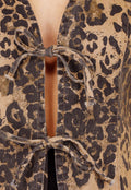 Bruine Denim Leopard Print Top met Striksluiting en Mouwloos Model