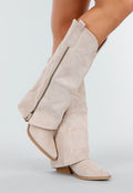 Beige Suède Look Cowboylaarzen met Stikseldetail