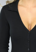 Stretchy Zwarte Rib Jumpsuit met Knoopjes