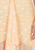 Butter Yellow Halter Maxi Jurk met Polkadot Print, Stretch en Mesh