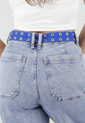 Blauwe Riem met Metalen Oogjes en Gesp