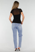 Zwarte Mesh Top met Hoge Hals en Pads