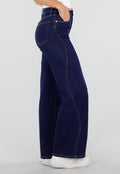Donkerblauwe Wide Leg Jeans met Hoge Taille en Stretch