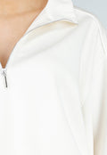 Crème Sweater met Halve Rits en Elastische Boorden