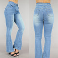 Blauwe Flared Jeans met Omgeslagen Taille