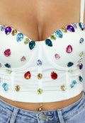 Witte Bustier met Grote Multicolor Strass