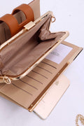 Cognackleurige Gevlochten Clutch van Imitatieleer met Gouden Schouderketting