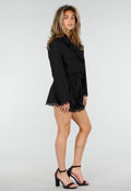 Zwarte Cropped Blazer en Short Set met Kant