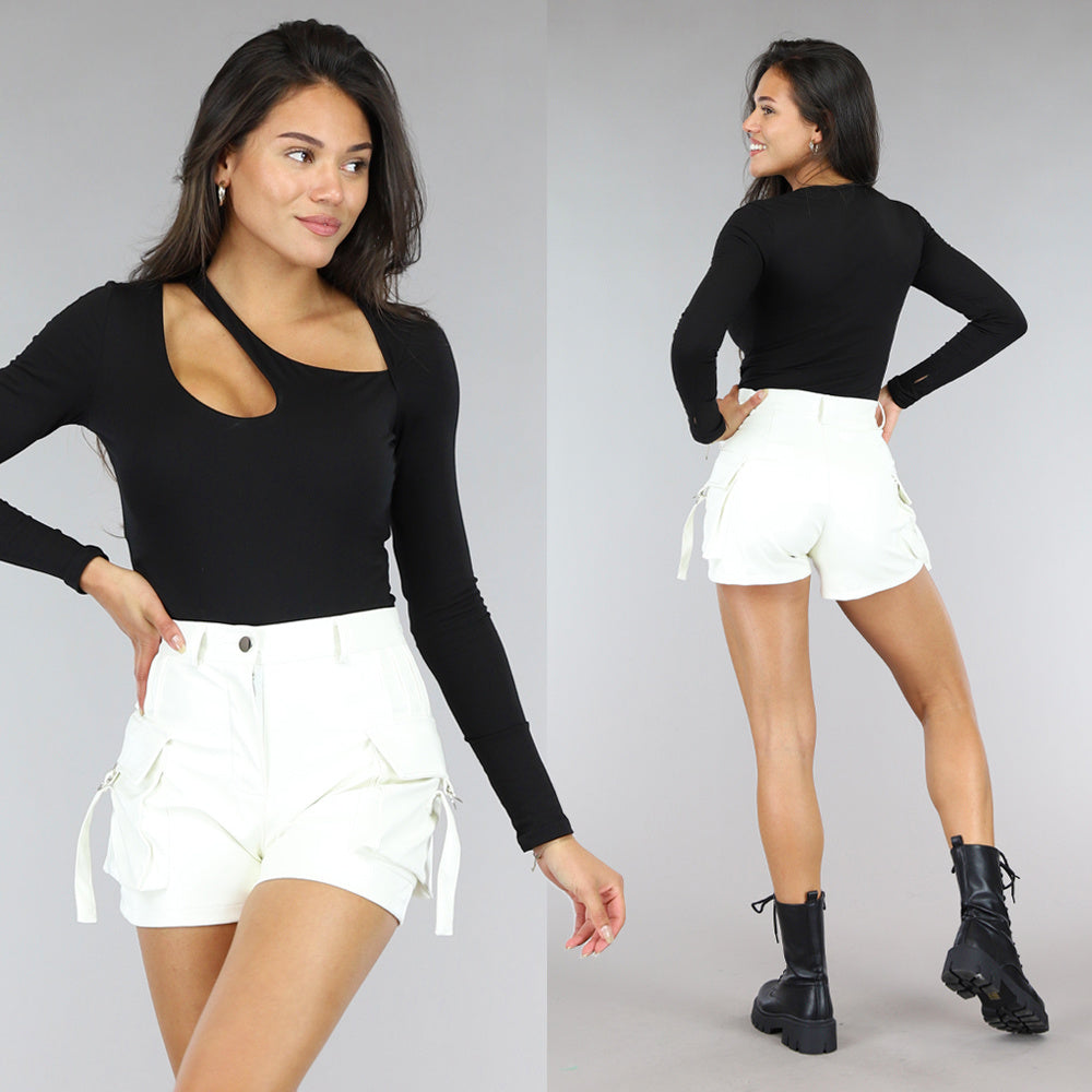 Zwarte Longsleeve Cut Out Bodysuit