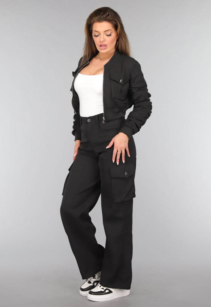 Zwarte Cargo Wide Leg Two Piece