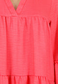 Roze Midi Jurk met V-hals en Ruffle Details