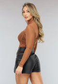 Camel Mesh Bodysuit met Plooitjes