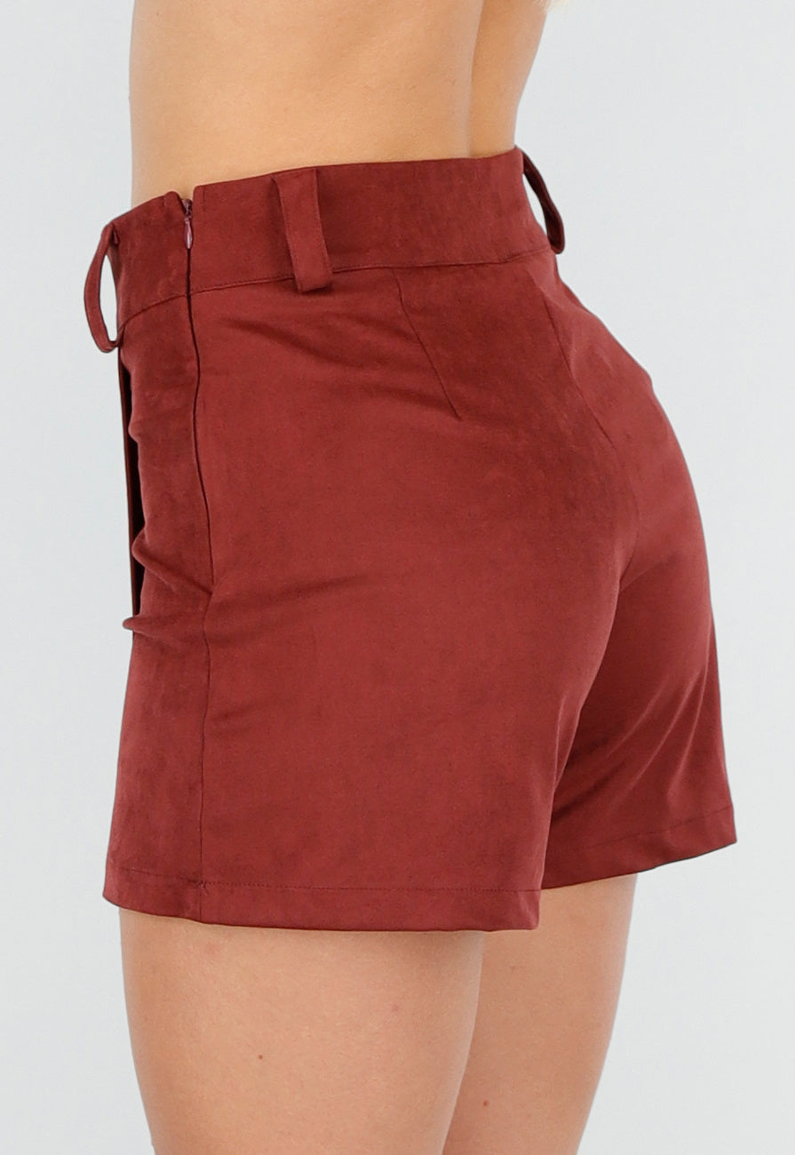 Rode Asymmetrische Skort met Stretch en Suède Look