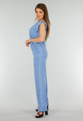 Blauwe Mouwloze Stretch Top met Schoudervullingen