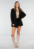 Zwarte Oversized Stretch Blazer met Schoudervullingen