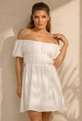 Stijlvolle Off-Shoulder Witte Jurk met Veel Stretch