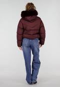 Bordeaux Korte Puffer Winterjas met Afneembare Bontkraag
