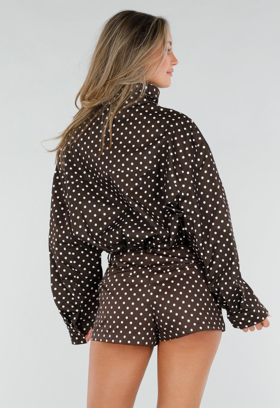 Bruine Tweedelige Polkadot Set met Jack en Short