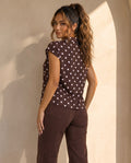 Bruine Polkadot Blazer Top met Schoudervulling