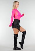 Neon Roze Mesh Fishnet Body met Slangenprint